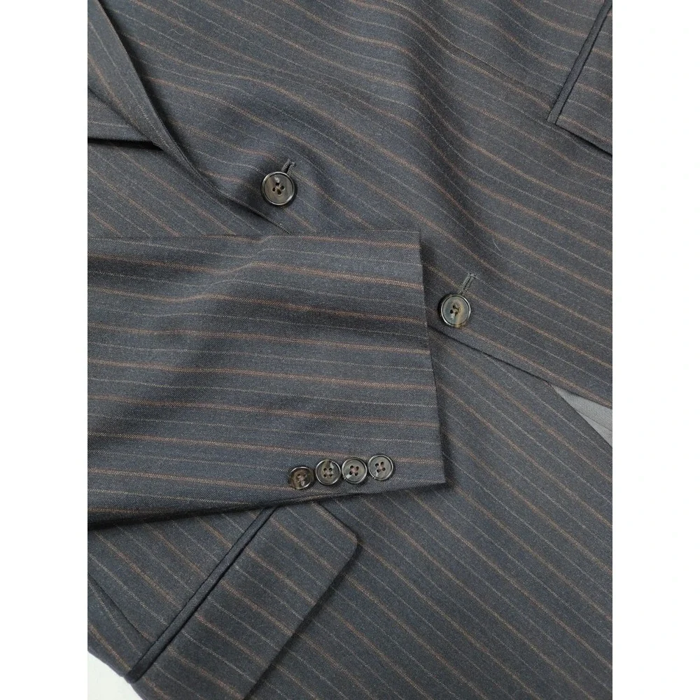 Joseph Abboud Wool Sport Coat 42L Black Brown Stripe USA 2 Button 1427/2